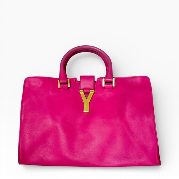 Yves Saint Laurent Handbags - SOLD Auth Yves Saint Laurent Cabas Cynch Small Fuchsia Tote Y Bag pink leather